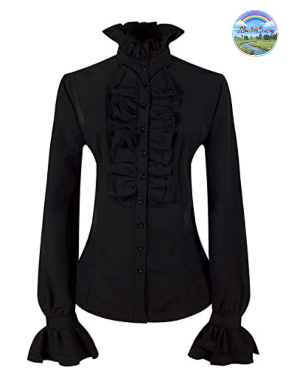 Victorian Blouse Stand-Up Collar Ruffle Ruffle Long Sleeve Button Down